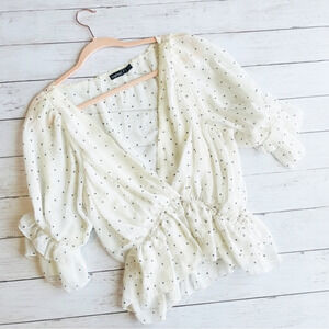 Boohoo White Polka Dot Blouse